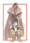  2boys animal_ears artist_name black_fur black_hair cait_sith_(ff7) capelet cat_boy cat_ears cat_tail commentary_request crown fangs final_fantasy final_fantasy_vii final_fantasy_vii_rebirth final_fantasy_vii_remake furry furry_male hand_on_own_hip highres long_hair male_focus msa_mne multicolored_fur multiple_boys open_mouth red_capelet smile tail twitter_username vampire vincent_valentine white_fur 
