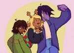 2026 3_fingers ambiguous_gender anthro antlers autumnsarttehe blonde_hair blue_bottomwear blue_clothing blue_jeans blue_pants bottomwear brown_antlers brown_body brown_eyes brown_fur brown_hair brown_skin clothing deer deltarune denim denim_bottomwear denim_clothing digital_drawing_(artwork) digital_media_(artwork) english_description female fingers fist fur green_clothing green_sweater green_topwear group hair hair_over_eye hi_res horn human jacket jeans kris_dreemurr long_hair mammal noelle_holiday pants pink_background purple_body purple_clothing purple_hair purple_jacket purple_skin purple_topwear raised_fist raised_hand red_nose reptile scalie sharp_teeth simple_background susie_(deltarune) sweater teeth topwear trio undertale_(series) yellow_sclera