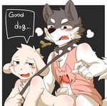  all_fours anthro asriel_dreemurr canine caprine collar dialogue dog doggo duo english_text fur goat hot_dogging humanoid_penis leash male male/male mammal penis power_bottom saku1saya spiked_collar teenager text undertale video_games white_fur young 