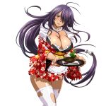  1girl absurdly_long_hair antenna_hair blush bowl breasts cleavage detached_collar enmaided feet_out_of_frame floating_hair floral_print floral_print_kimono food_request game_asset grey_eyes hair_over_one_eye holding holding_tray ikkitousen ikkitousen_extra_burst japanese_clothes kan'u_unchou_(ikkitousen) kimono large_breasts long_hair low-tied_long_hair maid napkin non-web_source official_art one_eye_covered parted_lips print_kimono purple_hair red_kimono self-datamine simple_background skindentation smile solo spoon thighhighs torn_clothes torn_kimono torn_thighhighs transparent_background tray variant_set very_long_hair wa_maid white_thighhighs wide_sleeves zettai_ryouiki 