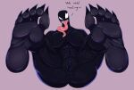 alien alien_humanoid anus big_breasts big_butt black_body bodily_fluids breasts butt claws dialogue empty_eyes english_text feet female foot_fetish foot_focus genitals hi_res humanoid long_tongue looking_at_viewer marvel nipples not_furry nude pixellex1 saliva sharp_teeth she-venom solo symbiote teeth text toe_claws tongue tongue_out venom_(marvel) vulva