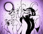 claws disney duo felid feline female feral fire hi_res lion madamesam male mammal mane monochrome pantherine scar_(the_lion_king) the_lion_king villainous zira_(the_lion_king)