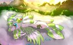  2015 absurd_res blue_eyes cloud cutie_mark dawn equine fan_character female feral friendship_is_magic hair hi_res horse lake landscape looking_at_viewer lying mammal mint_twist mountain my_little_pony n-prophet pony sky tongue water wings 