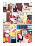 absurd_res anthro balls clothing coat collared_shirt comic doctor door dr._bruce_(zourik) dress_shirt duo dylan_(zourik) ear_piercing ear_ring embarrassed english_text equid equine facial_piercing generation_7_pokemon genitals hair hi_res lab_coat long_hair lycanroc male male/male mammal midnight_lycanroc motion_lines mudsdale nintendo nose_piercing nose_ring penis piercing pokemon pokemon_(species) red_eyes ring_piercing shirt surprised text topwear vein veiny_penis walking wide_eyed zourik