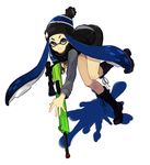  bad_id bad_pixiv_id beanie bike_shorts black_footwear bomber_jacket boots cross-laced_footwear domino_mask full_body hat inkling jacket knee_boots lace-up_boots long_hair mask open_mouth simple_background solo splat_charger_(splatoon) splatoon_(series) splatoon_1 tentacle_hair tomkrs 