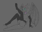 absurd_res animal_genitalia anthro anus armwear bent_legs broken_horn caxy_creations cecil_evans claws clothing collar collarbone dragon elbow_gloves folded_wings genital_slit genitals gloves handwear hi_res horn legs_up legwear lube_on_butt lube_on_fingers lubed lubed_anus male mostly_nude mythological_creature mythological_scalie mythology paws scalie simple_background sketch solo stockings story story_in_description tail thigh_highs wings