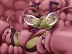  2015 big_breasts bodysuit breast_milking breasts clothing female huge_breasts lactating nana_gel nipples o_gel open_mouth penetration shiny skinsuit tentacles tongue tongue_out vaginal vaginal_penetration vore 