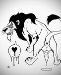 absurd_res animal_genitalia anus aroused balls bedroom_eyes blush bodily_fluids butt cum cum_drip disney dripping ejaculation erection felid feline feline_genitalia feral genital_fluids genitals hi_res lion madamesam male mammal monochrome narrowed_eyes pantherine penis presenting presenting_hindquarters raised_tail scar_(the_lion_king) seductive sheath smile solo speech_bubble spread_butt spreading standing tail the_lion_king vein veiny_penis