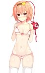  blush bra eyeball full-face_blush hairband heart highres komeiji_satori looking_at_viewer mokumokuren_(atariya_kyoushitsu) navel panties pink_hair red_eyes short_hair simple_background skindentation solo string sweatdrop thighhighs third_eye touhou underwear underwear_only white_background white_legwear 