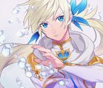  air_bubble blue_eyes bubble earrings feathers jewelry kamui_(tales_of_zestiria) long_hair male_focus mikleo_(tales) platinum_blonde_hair ponytail sachico66 solo sorey_(tales) tales_of_(series) tales_of_zestiria 