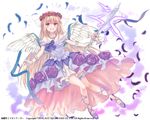  angel_wings bare_shoulders blonde_hair dress feathers flower fukahire_(ruinon) gloves hair_flower hair_ornament jewelry kai-ri-sei_million_arthur layered_dress leg_garter long_hair million_arthur_(series) necklace official_art open_mouth original pink_eyes smile solo sword upskirt veil very_long_hair weapon white_gloves wings 