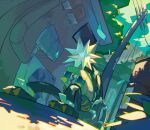  73sitimi air_conditioner cable city commentary_request drum_(container) highres no_humans pokemon pokemon_(creature) pokemon_focus power_lines sitting spikes urban xurkitree 