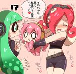  3girls bike_shorts blush closed_eyes crossover ear_protection eromame gloves goggles goggles_on_head green_hair if_they_mated inkling ips_cells long_hair megurine_luka midriff mother_and_daughter multiple_girls navel o_o octarian octopus open_mouth red_hair sleeveless splatoon_(series) splatoon_1 squidbeak_splatoon takoluka takozonesu tentacle_hair translated vocaloid yuri 