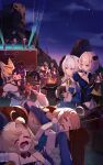  3boys 6+girls absurdres ahoge bangboo_(zenless_zone_zero) barrel baseball_bat belle_(zenless_zone_zero) billy_kid billy_kid_(starlight) black_wings blonde_hair blue_hair bonfire brother_and_sister burnice_white caesar_king_(zenless_zone_zero) commentary_request dancing drooling eous_(zenless_zone_zero) furry furry_female grey_hair hat highres holding holding_baseball_bat lighter_(zenless_zone_zero) luciana_de_montefio lucy's_crew_(zenless_zone_zero) motor_vehicle mouth_drool multicolored_nails multiple_boys multiple_girls night norma_hollowell official_alternate_costume on_truck one_eye_closed outdoors pink_hair piper_wheel pointy_ears pulchra_fellini purple_eyes red_moccus_(zenless_zone_zero) remielle_dan remielle_dan_(moonlight_whispers) semi_truck shinakou siblings sky sleeping sweatdrop trailer truck unworn_hat unworn_headwear velina_airgid wings wise_(zenless_zone_zero) zenless_zone_zero 