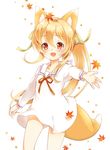  animal_ears blonde_hair child flat_chest fox_ears fox_tail jinbara_tatsuichi leaf long_hair maple_leaf open_mouth original smile solo tail 