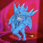  1boy chibification commentary cosplay crying deformed drooling duel_monster english_commentary forehead_jewel looking_at_viewer male_focus male_swimwear no_humans obelisk_the_tormentor ojama_yellow ojama_yellow_(cosplay) parody red_eyes sharp_teeth shattered_disk4 solo sparkle sparkling_aura streaming_tears style_parody swim_briefs tears teeth unworn_male_swimwear yu-gi-oh! yu-gi-oh!_duel_monsters 