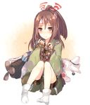  aircraft airplane alternate_color brown_eyes brown_hair hano_(hanosora) headband heart japanese_clothes kantai_collection long_hair ponytail smile solo zuihou_(kantai_collection) 