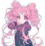  bishoujo_senshi_sailor_moon black_dress black_lady chibi_usa child crescent dress expressionless facial_mark forehead_mark highres inhye long_hair pink_eyes pink_hair solo twintails white_background younger 