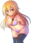  :o bad_id bad_pixiv_id bare_shoulders black_legwear blonde_hair bra braid breasts cleavage collarbone colored_eyelashes eyes_visible_through_hair hair_ribbon highres hips kirisame_marisa leaning_forward long_hair looking_at_viewer medium_breasts navel nenobi_(nenorium) open_mouth panties ribbon single_braid solo thighhighs touhou tress_ribbon tsurime underwear underwear_only very_long_hair white_bra white_panties yellow_eyes 