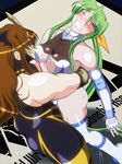  boots breasts cleavage_cutout dark_star_chaos elbow_gloves fingerless_gloves gloves green_hair grin hair_ribbon hug large_breasts leotard long_hair mask multiple_girls noppo-san one_eye_closed open_mouth pain ponytail ribbon sakurai_chisato saliva smile tears thigh_boots thighhighs very_long_hair wrestle_angels wrestle_angels_survivor wrestle_angels_survivor_2 wrestling wrestling_outfit yellow_eyes 