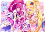  :d ;) ;d aida_mana aino_megumi bare_shoulders blonde_hair blue_eyes blue_hair chiyo_(rotsurechiriha) choker cure_heart cure_honey cure_lovely cure_princess dokidoki!_precure happinesscharge_precure! heart holding_hands interlocked_fingers long_hair looking_at_viewer magical_girl multiple_girls one_eye_closed oomori_yuuko open_mouth pink_eyes pink_hair pink_skirt pink_sleeves ponytail popcorn_cheer precure ribbon_(happinesscharge_precure!) sharuru_(dokidoki!_precure) sherbet_ballet shirayuki_hime skirt smile thighhighs twintails very_long_hair white_legwear wide_ponytail yellow_eyes 