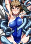  blue_eyes breasts brown_hair cameltoe competition_swimsuit highres kantai_collection large_breasts maya_(kantai_collection) one-piece_swimsuit short_hair snow-plough swimsuit tentacles 