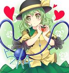  blush bow green_eyes green_hair hat hat_bow heart heart-shaped_pupils heart_hands komeiji_koishi rimu_(kingyo_origin) sash solo symbol-shaped_pupils third_eye touhou wide_sleeves 
