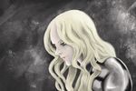  armor claymore highres iridium light_smile long_hair parted_lips silver_eyes simple_background smile solo teresa_(claymore) wavy_hair 
