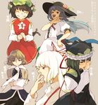  animal_ears arm_warmers bad_id bad_twitter_id blue_hair blush brown_hair cat_ears cat_tail chen closed_eyes crying crying_with_eyes_open dress food fruit fujiwara_no_mokou green_hair grey_background grin hair_ribbon hat hat_ribbon hichiko hinanawi_tenshi jewelry layered_dress light_brown_hair long_hair long_sleeves mizuhashi_parsee mob_cap multiple_girls multiple_tails ojou-sama_pose one_eye_closed open_mouth peach pointy_ears profile puffy_sleeves red_eyes ribbon sash scarf shiki_eiki shirt short_hair short_sleeves single_earring skirt skirt_set smile tail tears text_focus touhou translation_request vest white_hair yawning 