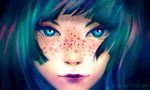  blue_eyes blue_hair close-up freckles multicolored_hair original solo watermark web_address wenqing_yan 