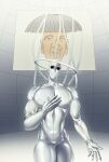  absurdres black_eyes blank_stare cable cyborg googly_eyes halo highres joints kuseno_hakase mechanical_halo metal_skin one-punch_man robot robot_joints sarah_(mmonsterbones) silver_skin skin_seams the_rampaging_cyborg white_background 