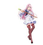  1girl :d anime_coloring artist_request blue_eyes blue_jacket blue_trim boots breasts brown_boots cropped_jacket dress freiya_(kaiyari) frilled_jacket frills full_body gem green_gem hair_between_eyes highres holding holding_staff jacket kaifuku_jutsushi_no_yarinaoshi_~sokushi_mahou_to_skill_copy_no_chouetsu_heal~ large_breasts light_blush long_hair long_sleeves looking_at_viewer official_art open_mouth pink_hair second-party_source simple_background smile solo staff standing teeth thigh_boots thighs transparent_background upper_teeth_only white_dress wooden_staff zettai_ryouiki 
