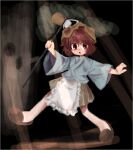  1other :o androgynous apron bad_id bad_twitter_id bare_legs black_background blue_kimono brown_hakama brown_helmet brown_slippers commentary_request eyes_visible_through_hair frilled_apron frills full_body hair_between_eyes hakama hakama_short_skirt hakama_skirt hammer haniwa_(statue) helmet holding holding_hammer jandare japanese_clothes katano_sukune katano_sukune's_bottle_opener kimono len'en light_blush light_rays long_sleeves open_mouth other_focus outstretched_leg red_eyes red_hair short_hair short_kimono skirt slippers solo surprised waist_apron white_apron wide_sleeves 