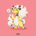  ampharos animal_focus commentary commission english_commentary full_body heart instagram_logo instagram_username mega_ampharos mega_pokemon no_humans outline pink_background pitbaldriz pokemon pokemon_(creature) pokemon_focus simple_background solo speech_bubble spoken_heart standing tiktok_logo tiktok_username twitter_logo twitter_username white_outline youtube_logo youtube_username 