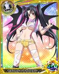  black_hair bra breasts card_(medium) character_name chess_piece cleavage demon_wings hair_ribbon high_school_dxd king_(chess) large_breasts long_hair navel official_art purple_eyes purple_ribbon ribbon serafall_leviathan short_shorts shorts smile solo thighhighs torn_clothes torn_legwear trading_card twintails underboob underwear white_bra white_legwear wings 