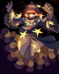  1girl 4rfyujkgb arms_up black_robe brown_gloves closed_mouth commentary_request frilled_robe frilled_sleeves frills fur-trimmed_headwear fur_trim gloves hat orange_hair pom_pom_(clothes) robe rune_master_(sekaiju) rune_master_4_(sekaiju) sekaiju_no_meikyuu sekaiju_no_meikyuu_4 short_hair smile smirk solo star_(symbol) wide_sleeves yellow_eyes 