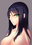  absurdres bad_id bad_pixiv_id black_hair breasts brown_background green_eyes highres large_breasts long_hair mizutsuki_rei nude parted_lips simple_background solo 