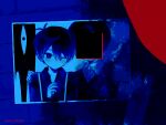  2boys alternate_costume antenna_hair black_eyes black_hair black_shirt black_sweater_vest blush collared_shirt commentary_request double-parted_bangs english_text eyepatch hair_between_eyes hand_on_another's_shoulder highres looking_at_viewer medical_eyepatch multiple_boys omori omori_(omori) one_eye_closed open_mouth photo_(object) rou_(h_s_sinrin) shirt short_hair smile something_(omori) sunny_(omori) suspenders sweater_vest teeth upper_teeth_only white_shirt 