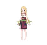  1girl anime_coloring arms_at_sides artist_request ayhan bare_legs bare_shoulders barefoot black_dress blonde_hair blush bracelet braid braided_sidelocks child closed_mouth crescent_moon dress elf full_body fur-trimmed_dress fur_trim gradient_hair green_eyes green_hair green_sash invisible_floor jewelry long_hair moon multicolored_hair necklace official_art parted_bangs pointy_ears red_dress ryoumin_0-nin_start_no_henkyou_ryoushu-sama sash sidelocks simple_background smile solo split_mouth standing strapless strapless_dress transparent_background two-tone_dress very_long_hair 