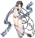  1girl absurdly_long_hair aged_up ahoge animal_ears anju_(utawarerumono) artist_request bikini blue_bikini blue_sandals braid breasts brown_eyes brown_hair cleavage_cutout closed_mouth clothing_cutout collarbone curvy earrings eyelashes fang fang_out feet full_body game_asset hair_between_eyes hair_ornament head_tilt highres jewelry large_breasts long_hair looking_at_viewer multiple_braids navel official_alternate_costume official_art orange_eyes quad_braids sandals shiny_skin sideboob sidelocks simple_background smile snow_leopard_ears snow_leopard_girl snow_leopard_tail solo standing standing_on_one_leg stomach swimsuit tail thick_thighs thighs third-party_source transparent_background utawarerumono:_itsuwari_no_kamen utawarerumono:_lost_flag utawarerumono_(series) very_long_hair yellow_eyes 