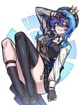  1girl absurdres alternate_breast_size_(larger) ass asymmetrical_footwear asymmetrical_sidelocks belt beret blue_eyes blue_hair blue_necktie blush boots breasts commentary_request crown floating full_body gloves grey_hat grin hair_between_eyes half-jacket hand_up hat highres hololive hololive_dreams hoshimachi_suisei hoshimachi_suisei_(14th_costume) jacket long_hair long_sleeves looking_at_viewer mini_crown multiple_belts necktie official_alternate_costume onemore_1more open_mouth partially_fingerless_gloves plaid_clothes plaid_jacket ribbon shirt side_ponytail sidelocks simple_background skindentation skirt smile solo star_(symbol) star_in_eye star_pendant symbol_in_eye teeth thigh_boots uneven_footwear virtual_youtuber w w_over_head white_background white_shirt wrinkled_fabric 