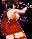  ass black_hair black_panties breasts fingerless_gloves gloves guilty_gear hat heart highres i-no large_breasts nipples okyou panties pose purple_eyes red_hat red_legwear short_hair skirt solo thighhighs thighs topless translation_request underwear witch_hat 
