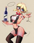  ... 1girl absurdres black-framed_eyewear black_skirt black_vest blonde_hair blue_eyes blush bottle bow bowtie breasts brown_thighhighs character_name cleavage cleavage_cutout closed_mouth clothing_cutout commentary covered_nipples cowboy_shot crop_top cropped_vest cup ear_blush english_commentary food food_in_mouth from_side fruit glass_bottle glasses grey_background hair_between_eyes hair_ribbon hand_up heart_cutout highres holding holding_cup holding_tray korean_text large_breasts lemon lemon_slice looking_to_the_side low_ponytail motion_lines name_tag narrow_waist navel neosoulgirl open_clothes open_vest original paper_texture pelvic_curtain ponytail realneosoulgirl red_bow red_bowtie red_ribbon revealing_clothes ribbon round_eyewear see-through_clothes see-through_skirt shirt short_hair short_ponytail sidelocks simple_background skirt sleeveless solo speech_bubble spoken_ellipsis thighhighs thighs translation_request tray turning_around underboob vest white_shirt wrist_cuffs 