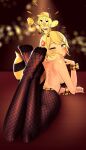  abdomen_tail absurdres antennae arthropod_girl bare_back bare_shoulders bee_girl blonde_hair blush bracelet breasts commentary deerstalker dual_persona edialex english_commentary fishnet_pantyhose fishnets flower fur_scarf hair_flower hair_ornament hand_on_own_face hat highres hololive hololive_english honey jewelry legs_up lying monocle on_floor on_stomach one_eye_closed pantyhose short_hair sideboob smile smol_ame sweat virtual_youtuber watson_amelia wings 