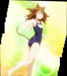  animal_ears brown_hair cat_ears cat_tail green_eyes highres long_hair nikaidou_mari school_swimsuit screencap solo sparkle swimsuit tail taimadou_gakuen_35_shiken_shoutai 