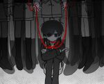  6+boys alternate_costume alternate_sleeve_length alternate_universe antenna_hair bags_under_eyes chromatic_aberration clone closed_mouth collarbone collared_shirt commentary_request crossed_arms crying crying_with_eyes_open elbows_on_knees empty_eyes full_body grey_background greyscale hair_behind_ear hair_between_eyes holding holding_rope kneehighs knees_up light_frown long_sleeves male_focus monochrome multiple_boys multiple_persona no_pupils omori omori_(omori) puffy_long_sleeves puffy_sleeves rope rou_(h_s_sinrin) sad shirt short_hair shorts simple_background sitting socks solo_focus spot_color straight-on strap_slip sunny_(omori) suspender_shorts suspenders swept_bangs tears thighhighs very_short_hair 