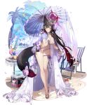  1girl animal_ear_fluff animal_ears basket beach bikini black_hair blue_archive blue_sky blush bracelet breasts brown_sandals chair cleavage cloud cocktail colored_inner_hair cooler crazy_straw crying cup day deck_chair double-parted_bangs drink drinking_glass drinking_straw eyeliner flip-flops floral_print flower flower_knot folding_chair food footwear_flower fox_ears fox_girl fox_tail fruit full_body game_asset hair_flower hair_ornament halo halo_behind_head hand_on_own_chest hand_up heart_straw highres holding holding_umbrella jewelry large_breasts large_variant_set leaning_forward legs legs_together long_hair long_legs looking_at_viewer makeup multicolored_hair namyo navel nose_blush official_art oil-paper_umbrella orange_(fruit) orange_slice outdoors palm_tree parasol parted_lips petals pink_flower purple_flower raised_inner_eyebrows red_eyeliner red_halo sad sandals seashell shell side_ponytail sidelocks skindentation sky solo standing starfish strawberry string_bikini sweat swimsuit swimsuit_cover-up table tachi-e tail tail_flower tail_ornament tears teeth thick_thighs thigh_strap thighs third-party_source transparent_background tree umbrella variant_set very_long_hair wakamo_(blue_archive) wakamo_(swimsuit)_(blue_archive) white_bikini white_flower yellow_eyes 