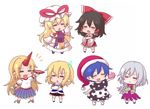  :x arm_warmers ascot blob blonde_hair blue_hair bow bowtie brown_hair chibi closed_eyes crossed_arms detached_sleeves doremy_sweet dream_soul dress hair_bow hair_tubes hakurei_reimu hat horn hoshiguma_yuugi jacket kishin_sagume long_hair long_sleeves mizuhashi_parsee multiple_girls nightcap open_clothes open_mouth pointy_ears pom_pom_(clothes) purple_dress ribbon scarf shiohachi shirt short_hair silver_hair single_wing skirt smile socks sweatdrop tabard touhou wings yakumo_yukari 