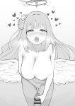  1boy 1girl absurdres aroused bar_censor blue_archive blunt_bangs blush breasts censored cleavage collarbone commentary_request completely_nude cowboy_shot erection feathered_wings female_masturbation fingering floating_hair flower greyscale hair_bun hair_flower hair_ornament half-closed_eyes halo handjob heart heart-shaped_pupils heavy_breathing hetero highres large_breasts leaning_forward long_hair looking_at_viewer low_wings masturbation mika_(blue_archive) monochrome nipples nose_blush nude open_mouth partial_commentary pov pov_crotch pussy_juice saliva sidelocks simple_background single_side_bun solo_focus straight-on suzubell2 symbol-shaped_pupils thigh_gap tongue tongue_out torogao very_long_hair white_background wings 