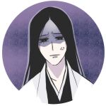  1girl anger_vein anno_im bleach bleach:_sennen_kessen-hen commentary_request expressionless haori japanese_clothes long_hair portrait purple_background shaded_face shihakusho solo taichou_haori unohana_retsu unohana_yachiru 